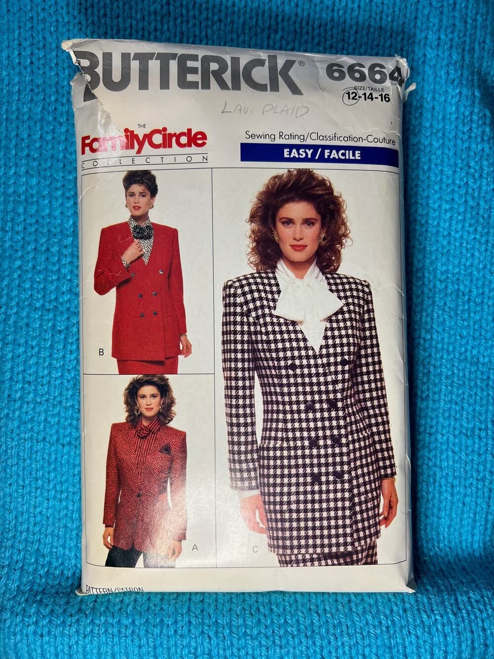 Butterick Sewing pattern 6664 Blazer double breasted 1980s size 12